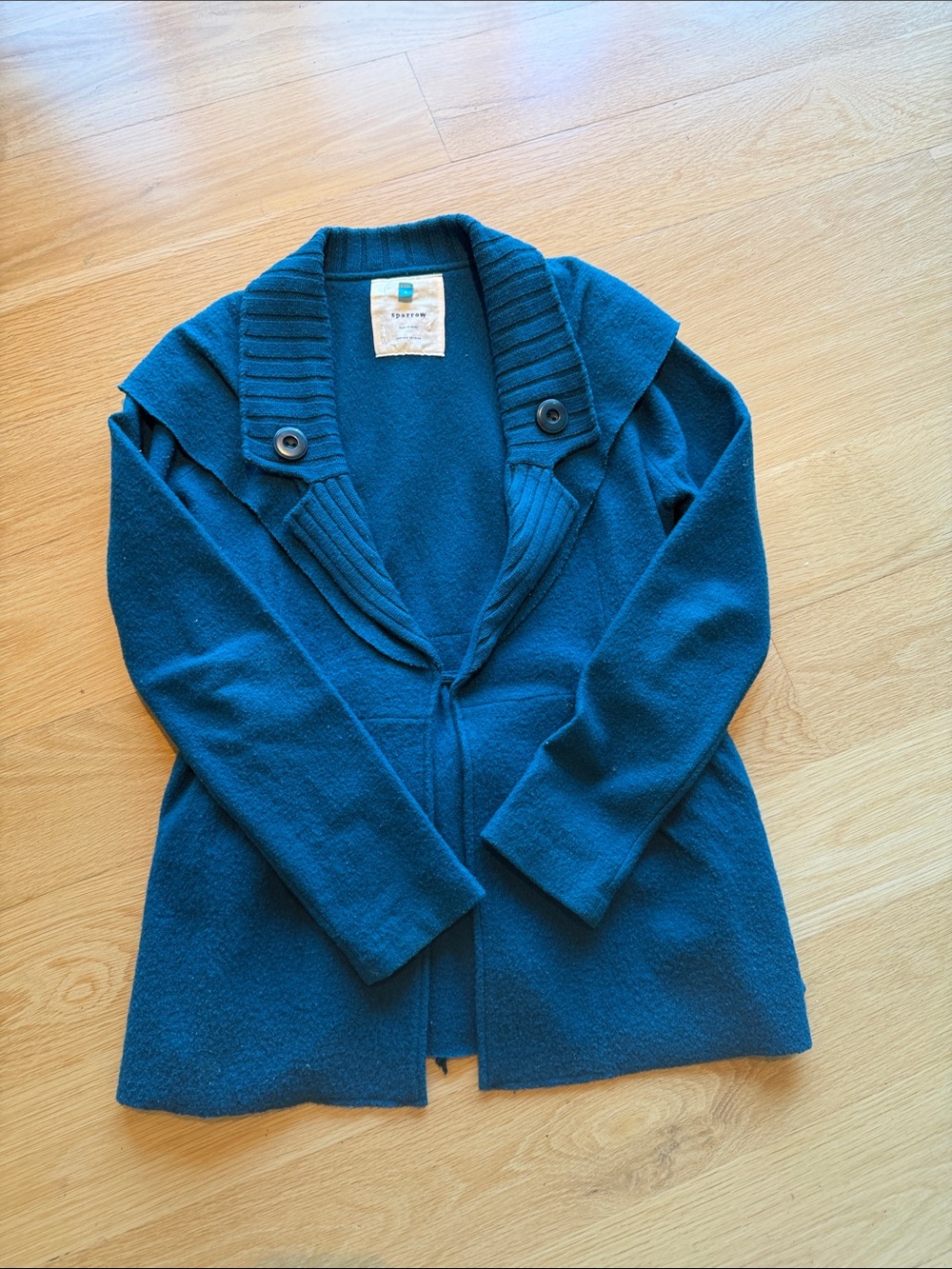Sparrow Teal Open-Front Shawl Collar Cardigan